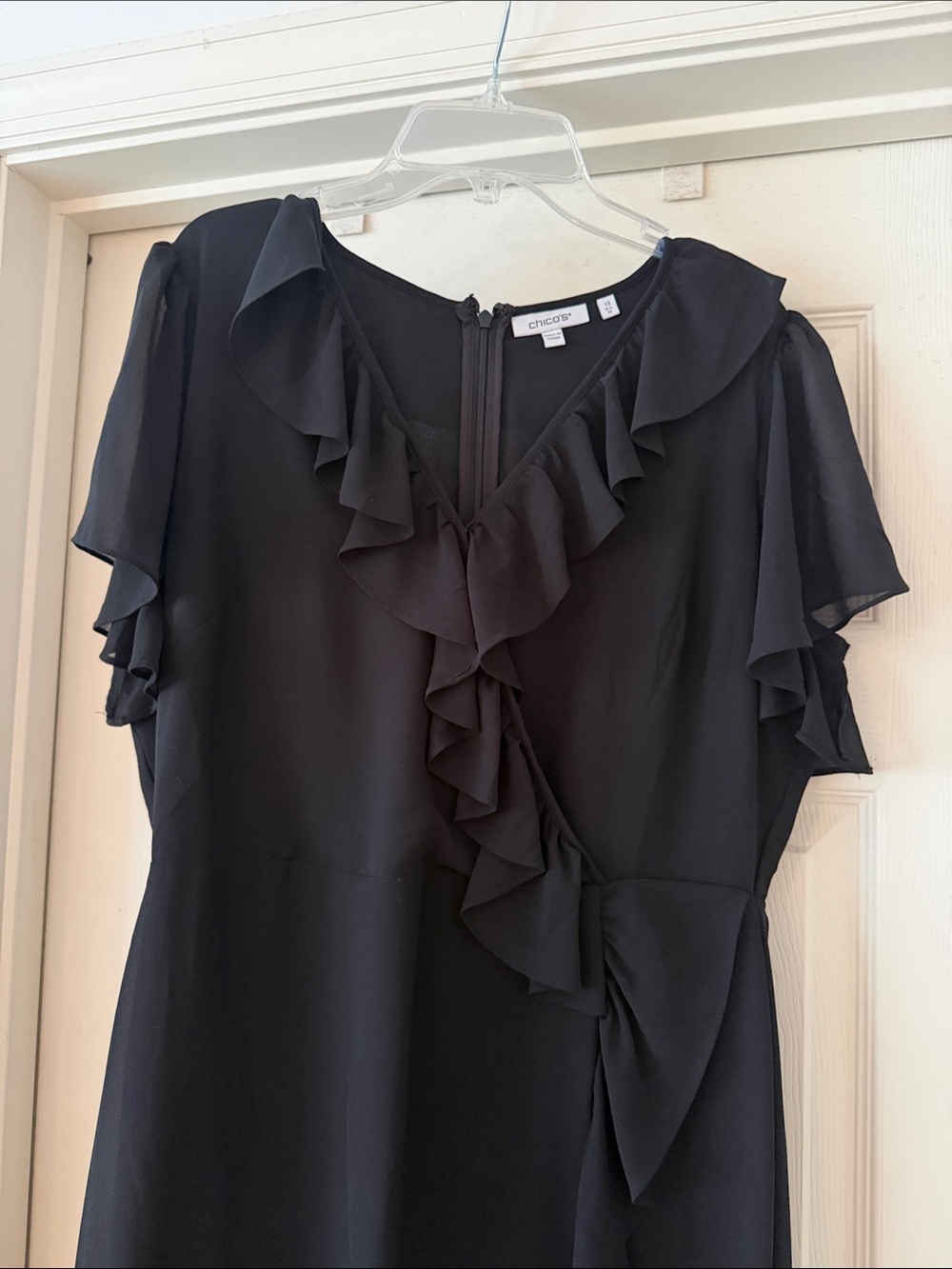 Chico's Black Ruffle V-Neck Dress